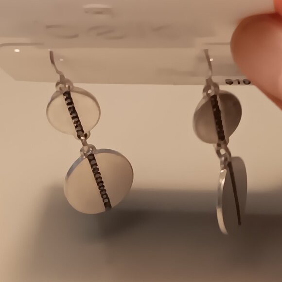 belk silver-tone double disc linear black pave rhinestone accent earrings - NWT - Picture 5 of 9